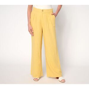 Me by Jennie Garth Women's Petite Pants 14P Luna Linen Wide Leg Yellow A684296